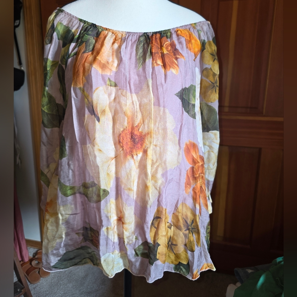 Cherishh Made In Italy Top Brown and Pink tones made with Silk blends. Size L